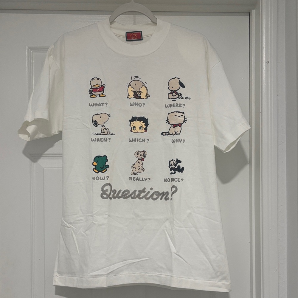 White Graphic Tee with Cartoon Characters
